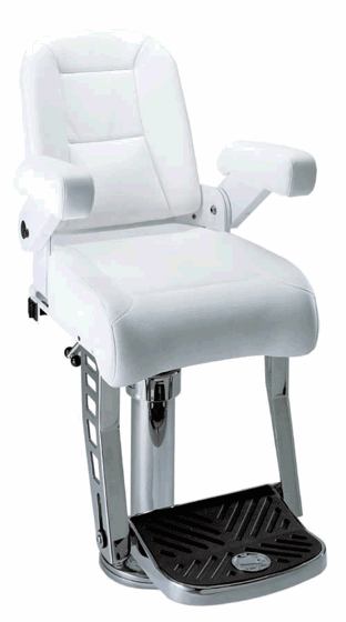 Picture of Pompanette T9026ULTSS Platinum Helmseat, White Ultra Leather w/ Stainless footrest and pedestal